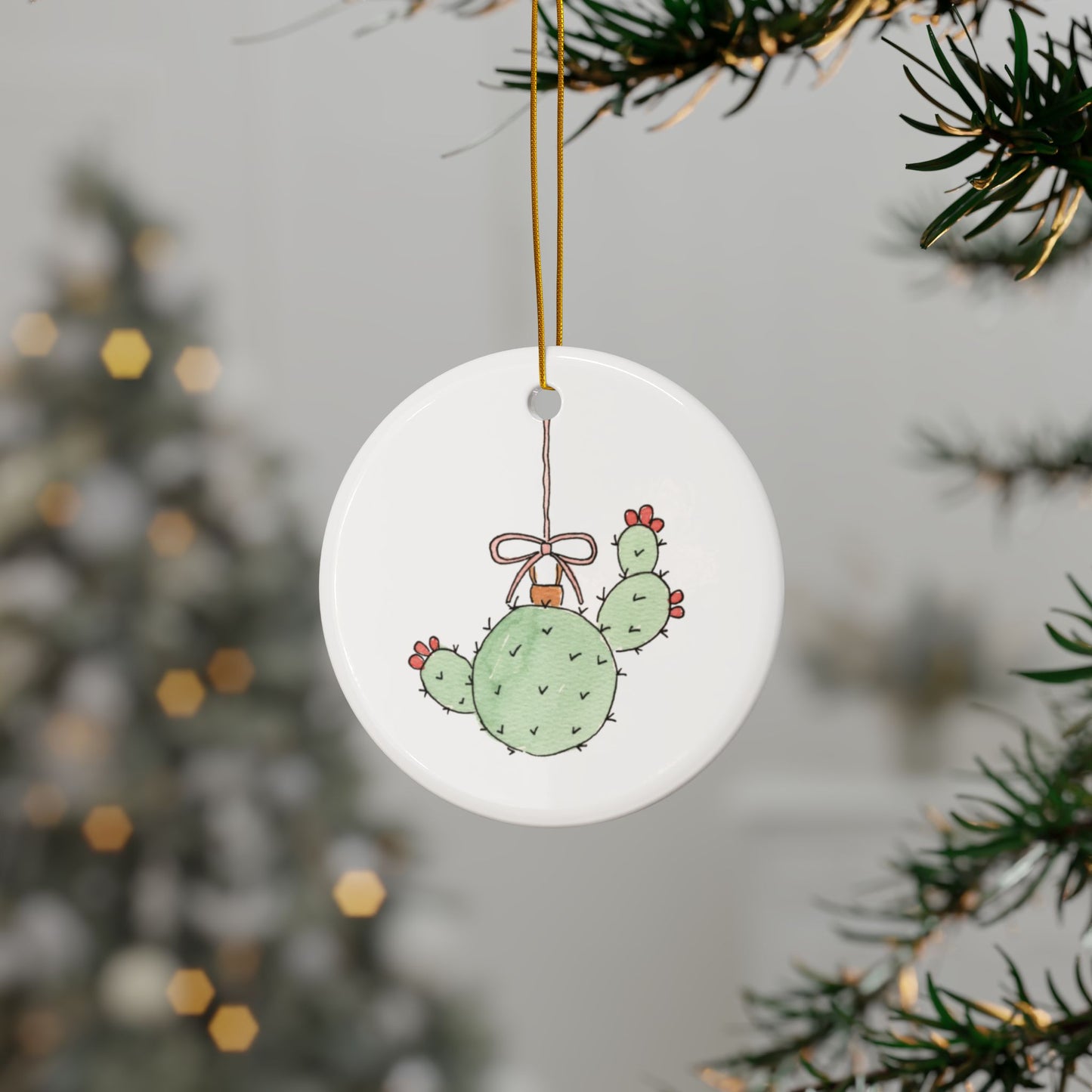 Holiday Cactus Ceramic Ornament
