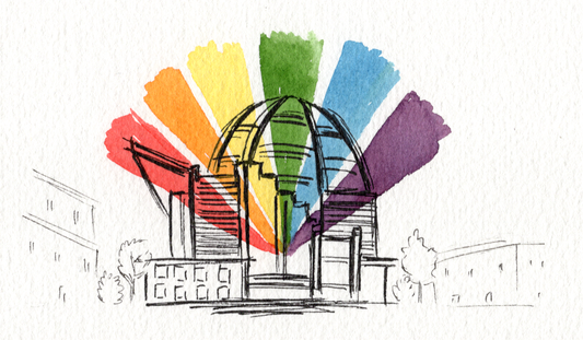 Designing San Diego's Pride Library Card: A Watercolor of the Central Library in Prism Light