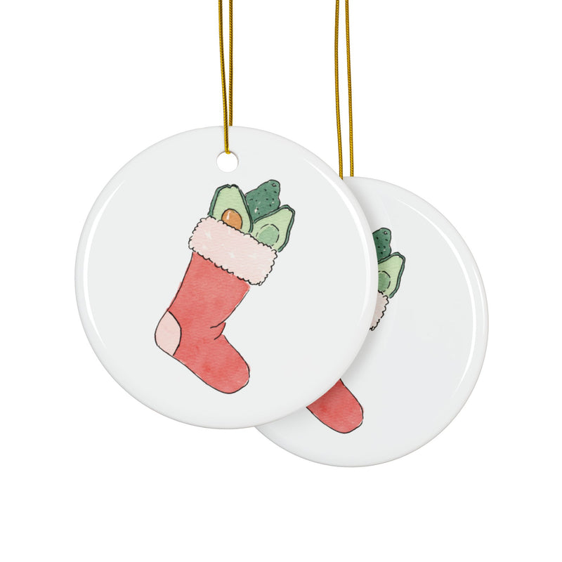 Avocado Stocking Ceramic Ornament