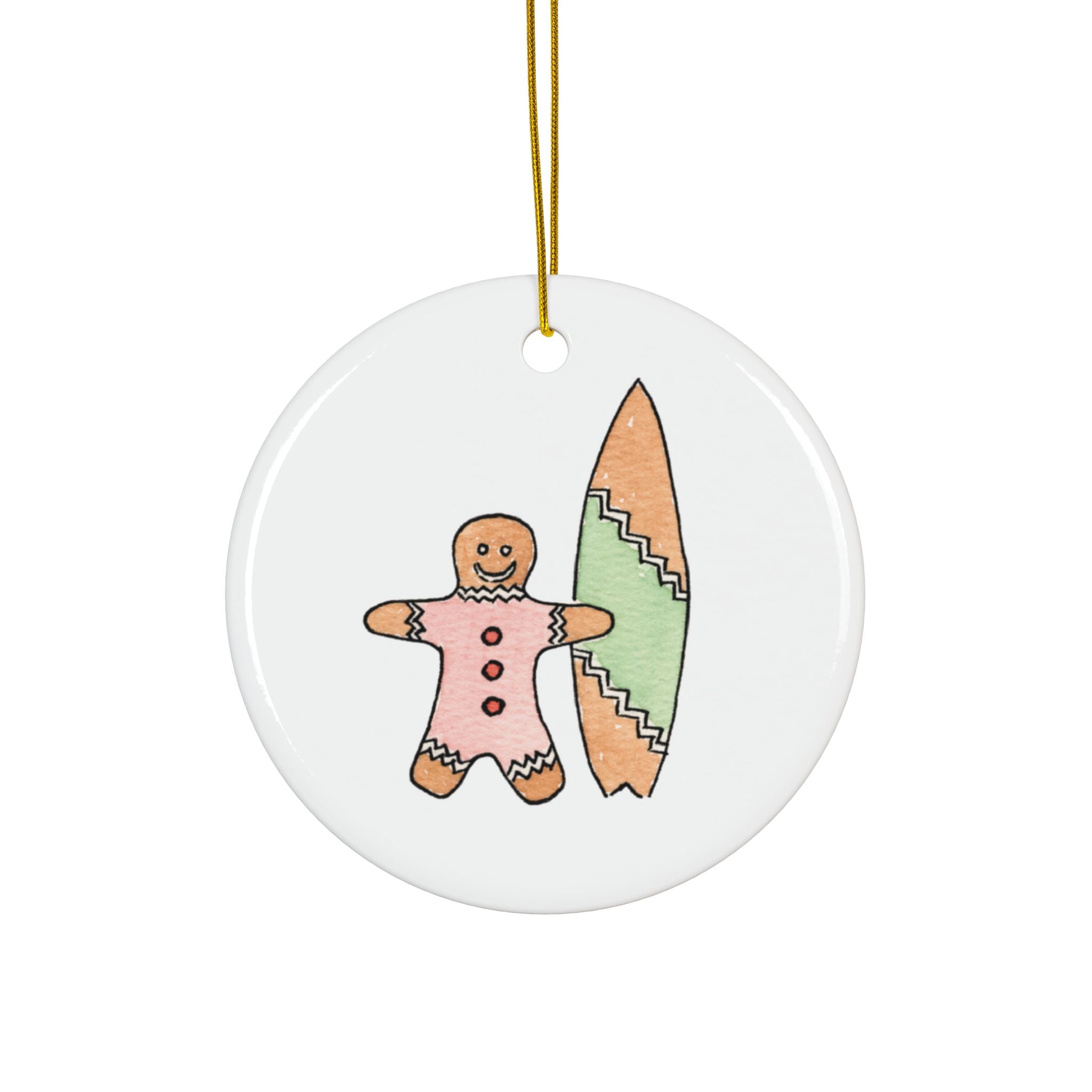 Gingerbread Surfer Ceramic Ornament