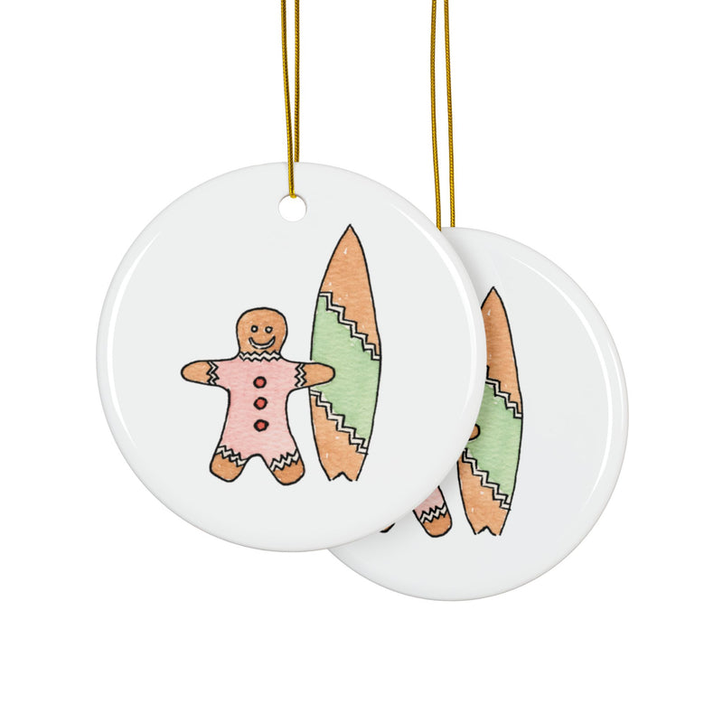 Gingerbread Surfer Ceramic Ornament